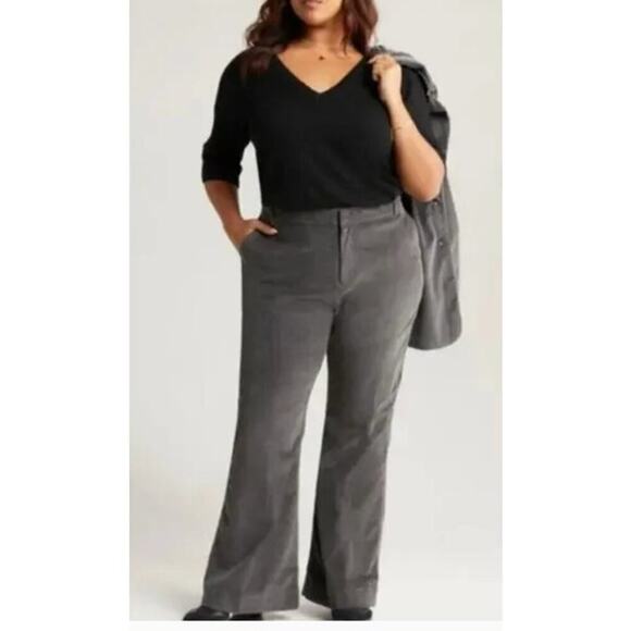 Treasure & Bond Corduroy Pant High Rise Wide Flare Leg Charcoal Gray NWT 20 - Picture 1 of 7